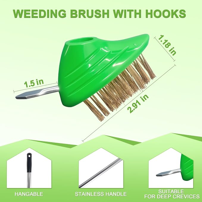 3-in-1 Crack Weeder Tool, Adjustable Long Handle Moss Remover with Wire Brush & Scraper, Stainless Steel Crevice Weeding Puller for Sidewalk, Driveway, Patio, Pavers, Garden