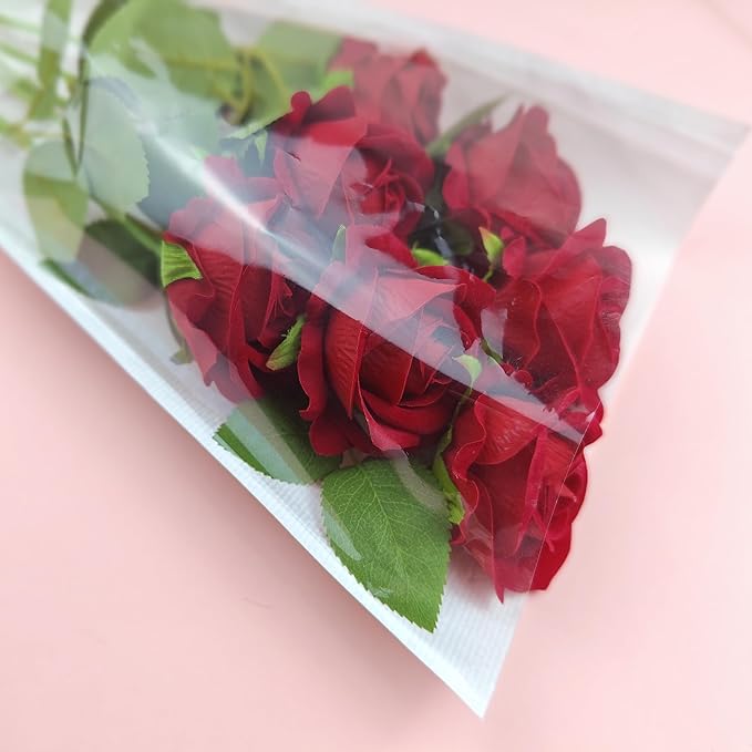 50 Pack flower bouquet wrapping paper-9.8in x 18in x 3.9in, flower bags for bouquets, bouquet bags Kraft floral wrapping paper, Flower Sleeves Wrapping Bags Perfect for Birthday, Wedding(White)