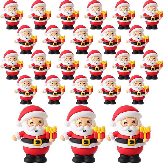 Chunful 25 Pcs Christmas in July Mini Santa Figurines Holding a Gift Tiny Santa Rubber Figure to Hide and Seek Small Statue Xmas Party Supplies Gifts for Xmas Fairy Garden Home Table Decor (Gift Box)