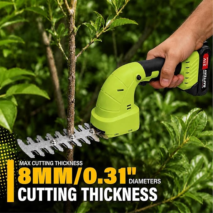 2-in-1 Cordless Hedge Trimmer & Grass Shear, 21V, Green | Lightweight Handheld, Small Yard Lawn Edging, Easy One-Hand Pruning for Women & Seniors, 2 Batteries & Charger Included