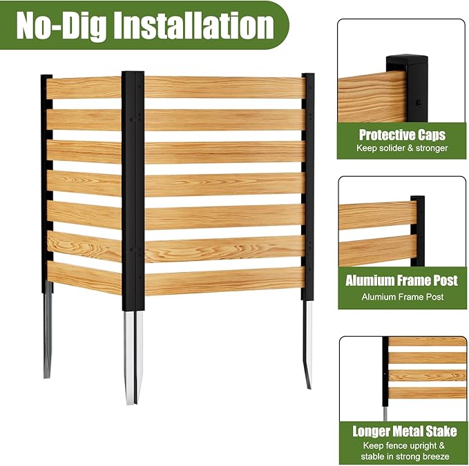 Outdoor Privacy Fence 2P-38''W x 42''H Wood Fence Privacy Screen No Dig Fence Panels, Fencing for Garden Patio Pool Equipment Enclosure Trash Bin Air Conditioner, Privacy Fence Panels Louvered,Black