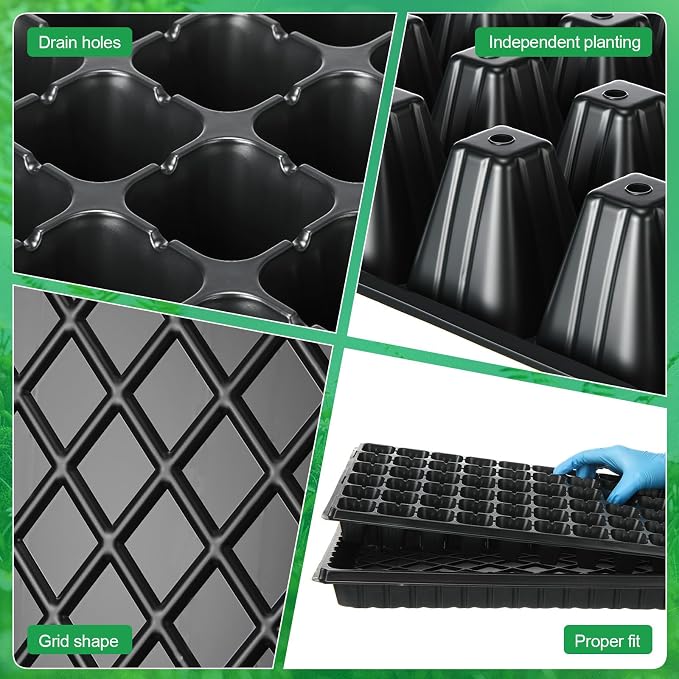 Vesici 40 Pack Seed Starter Trays and 72-Cell Plug Trays Sturdy Plastic Seedling Nursery Bundle for Microgreens, 1020 Tray Germination, Plant Propagation and Seed Starting & Transplanting