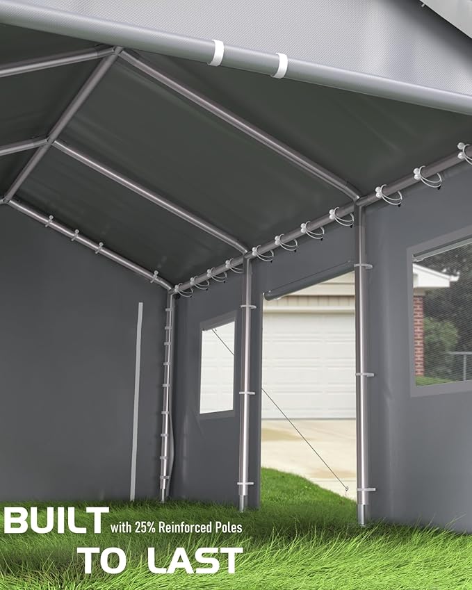 10X20 Heavy Duty Carport ，Car Ports with 180G Removable Side Walls, Portable Car Port Garage, Car Shelter All Weather - Grey