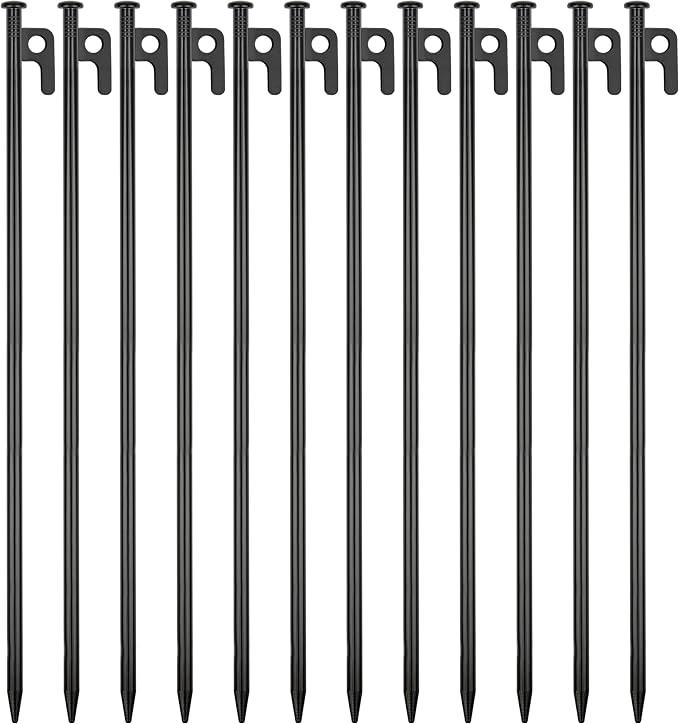 12 Pack Tent Stakes Heavy Duty Metal Tent Pegs for Camping Steel Tent Stakes 16 inch Unbreakable and Inflexible