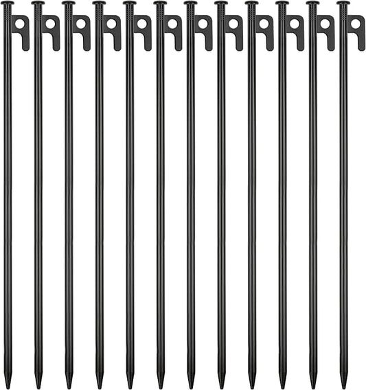 12 Pack Tent Stakes Heavy Duty Metal Tent Pegs for Camping Steel Tent Stakes 16 inch Unbreakable and Inflexible