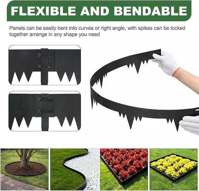 Metal Landscape Edging Border 8 Packs 42'' L x 5.5'' H, Galvanized Steel Garden Edging Border with 8 Stakes, Hammer-in Lawn Edging for Landscaping, Flower Bed, Yard, Pathway, Tree Ring (28ft Total)