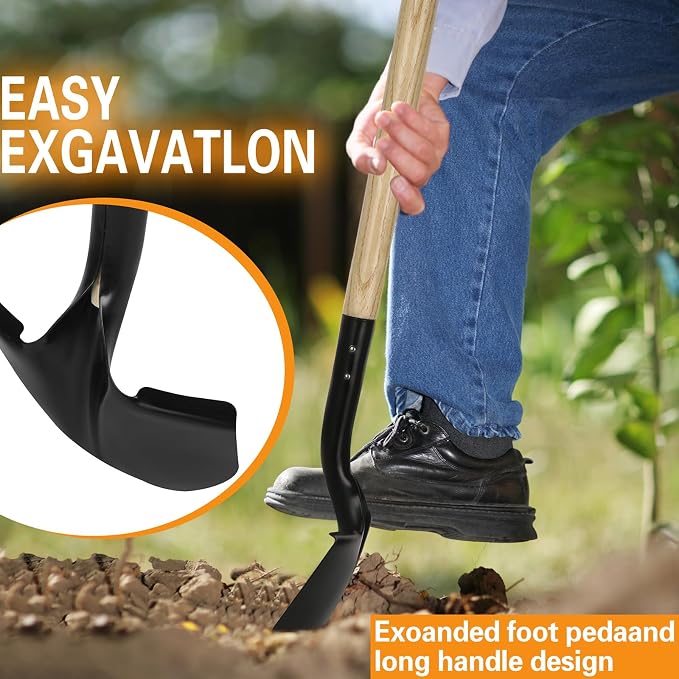 41-Inch Round Heavy Duty Digging Shovel, Wooden Handle with D-Grip & Alloy Steel Head, Ideal for Garden, Construction, and Masonry - Perfect for Digging Soil, Dirt, and Gravel