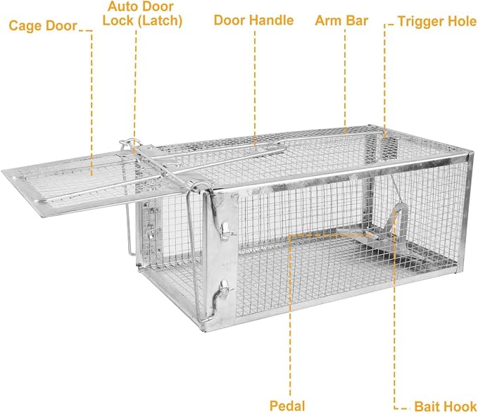 TeqHome Humane Rat Trap, 2 Pack Small Live Chipmunk Trap That Work for Indoor & Outdoor, Easy to Catch & Release, Live Animal Traps Mouse Cage Traps Reusable for Small Rodents Mice Voles Hamster