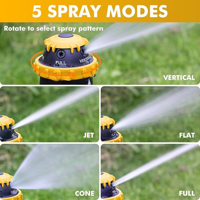 [2 Pack] RESTMO Gear Drive Sprinkler with Metal Spike Base, 5-Pattern Heavy Duty Gardening Watering System, Multi-Adjustable Lawn Sprinkle for Garden Plant, Flower Bed and Large Yard Area, Yellow