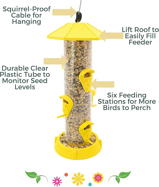 North States Village Collection - 2-in-1 Hinged-Port Birdfeeder Fiesta Yellow: Hanging Bird Feeder for Outdoors, Holds 1.75 Pounds of Seed