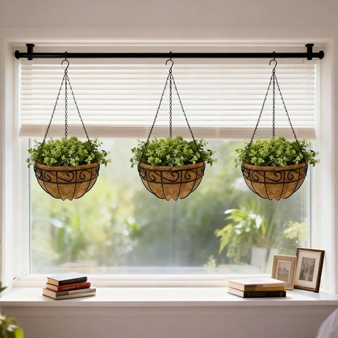 10 Inch Hanging Baskets for Plants Outdoor, 3 Pack Metal Wire Hanging Planters with Coco Coir Liners, Rust-Resistant Flower Basket with Chains & Hooks for Garden Patio Porch Deck Balcony