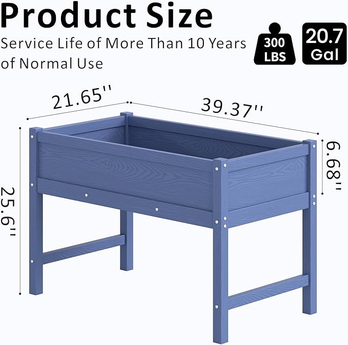 Raised Garden Bed Outdoor with Legs,HDPE Elevated Planter Box Rot-Resistant and Non-Cracking,Raised Beds for Gardening for Backyard, Patio, Balcony, 300lb Capacity Navy