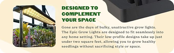 Epic Gardening Seed Starting Grow Light - Full-Spectrum LED with Adjustable Height & Integrated Tray for Indoor Seedlings | Energy-Efficient, Long-Lasting Light with Timer (Standard)