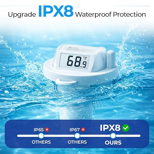 Wireless Pool Thermometer Floating Easy Read, Waterproof IPX8 Digital Water Temperature Thermometers Bath Thermometers for Swimming Pool, Pond, Hot Tub, Spa, Aquarium 02