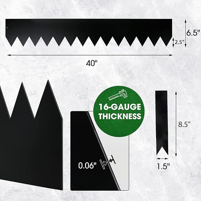 Worth Garden 6-Pack Galvanized Steel Landscape Edging with Black Powder Coating - 40" L x 6.5" H - Hammer-in 16-Gauge Metal Border Separator Strips with 7 Clips - Edge for Lawn Yard (20Ft Total)