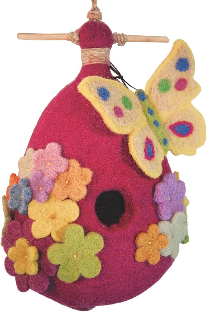Global Crafts Felt Birdhouse - Butterfly Design - Wool