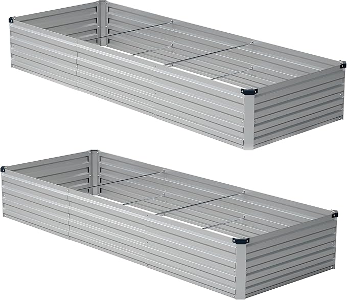 zunatu 10x2x1ft(2 Pack) Galvanized Raised Garden Bed,Outdoor Planter Boxes Metal Patio Kit Planting Bed for Vegetables Flowers,Silver