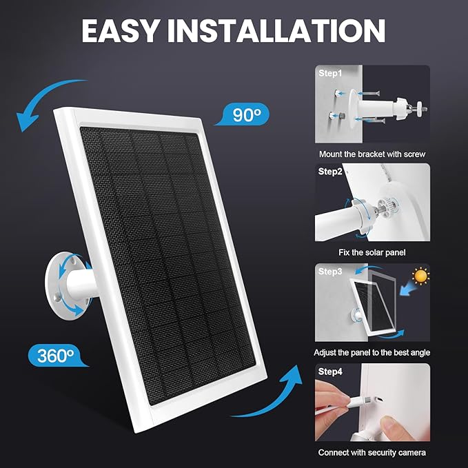 Ring Solar Panel,8W Ring Solar Charger Compatible with Stick Up Camera & Pro, Spotlight Plus & Pro, Stick Up, Spotlight Cam Battery,9.35ft Long Cable with USB-C for Outdoor Cameras (White 2 Pack)