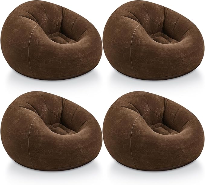 Realspring Inflatable Bean Bag Chairs Outdoor Blow up Camping Chairs Inflatable Lazy Sofa Folding Portable Bean Bag Loungers Couch for Movie Night(Dark Coffee,4 Pcs)