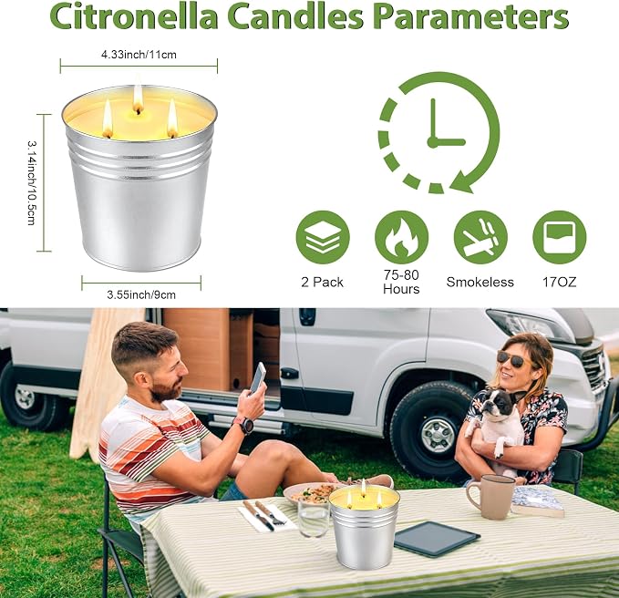 Citronella Candles Outdoor, 34OZ Large Citronella Candle for Patio, 3 Wicks Natural Soy Candle for Summer, 200 Hours Long Lasting Burn Outside Candles for Garden, Yard Balcony, Camping