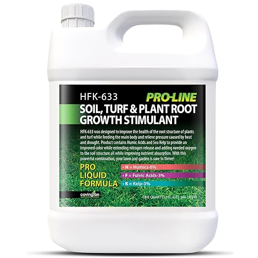 Covington PRO-LINE Humic Acid, Fulvic Acid, Kelp Seaweed Fertilizer (32oz), HFK-633 Superior Potassium Nitrate Root Growth Stimulant with Humic, Fulvic & Kelp Fertilizer for Plant & Tree Root Health