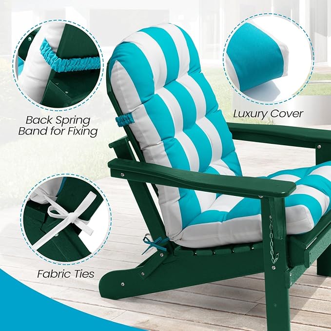 Crestlive 50x20x4 Inch Adirondack Chair Cushion Outdoor Rocking Chair Cushions Water Resistant High Back Patio Thick Replacement Cushions Blue Stripe
