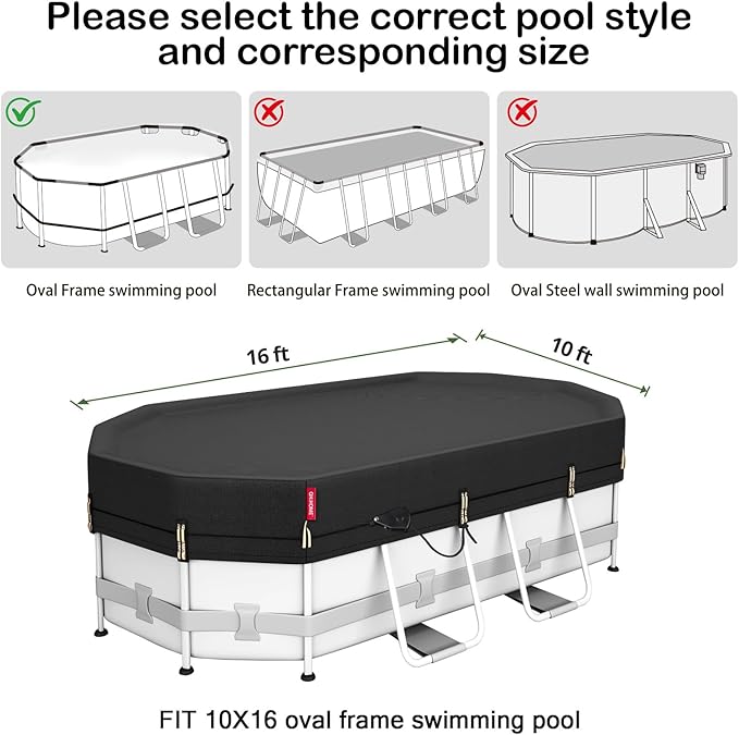 QH.HOME 10x16ft Oval Pool Cover,[Ultimate Windproof & Tear-Resistant Fabric],Snug Fit with Patented Ratchet & Weight Rings,Solar Pool Cover for Above Ground Pools, Blocks Leaves &Waterproof
