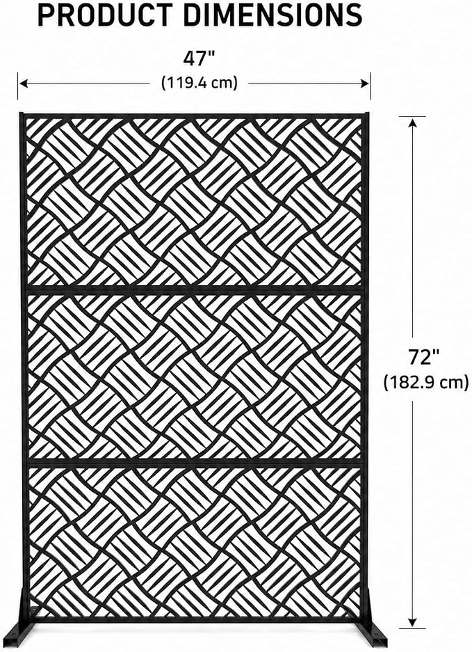 Metal Privacy Screen with Stand, 72" H x 47" W Outdoor Freestanding Privacy Panels, Durable Steel for Patio Garden Balcony or Backyard