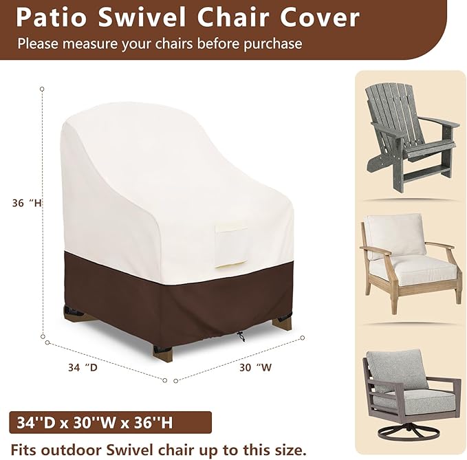 Outdoor Chair Covers 4 Pack,Patio Swivel Chair Covers,600D Heavy Duty Waterproof Patio Adirondack Chairs Cover,Outdoor Furniture Covers for All Weather Protection.30 W x 34" D x 36" H