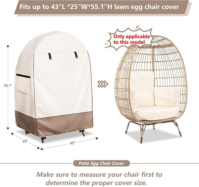 okcool Outdoor Egg Chair Cover,Waterproof Egg Chair Cover with Zipper for Wicker Patio Basket Chair(Beige & Brown,Fits 43" L *25" W*55.1" H Egg Chair)