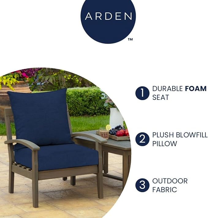 Arden Outdoor Foam Deep Seat Cushion Set (2-Pack), 24x24, Premium High-Density Foam, Never Flattens, Weather-Proof for Patio Chair Sofa Couch, Black Leala