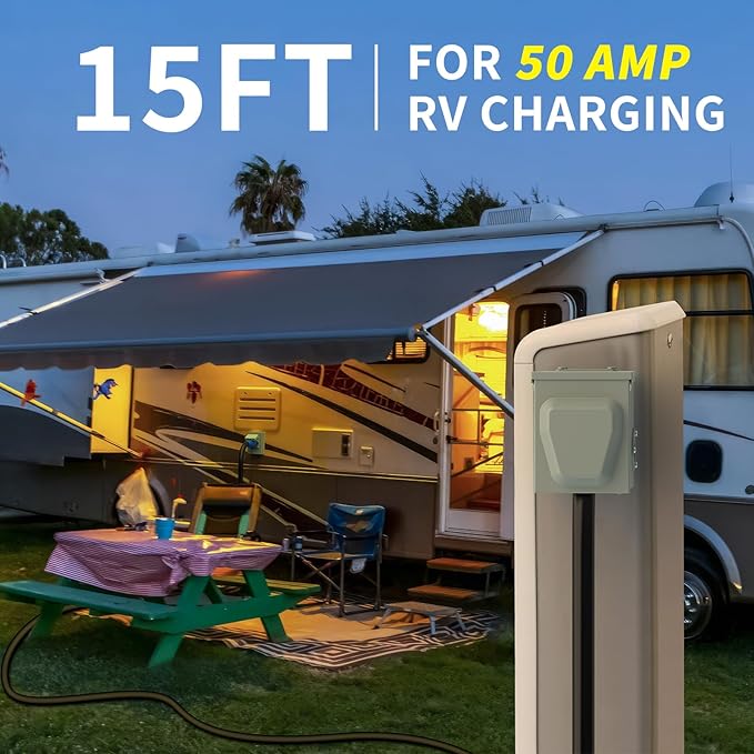 BEBOBLY 50 Amp Power Inlet Box and 15FT Generator Cord, 125V/250V Emergency Power Combo Kit, NEMA 3R Generator Plug, NEMA14-50P/SS2-50R RV Power Extension Cord, Twist Lock, Grip Handle