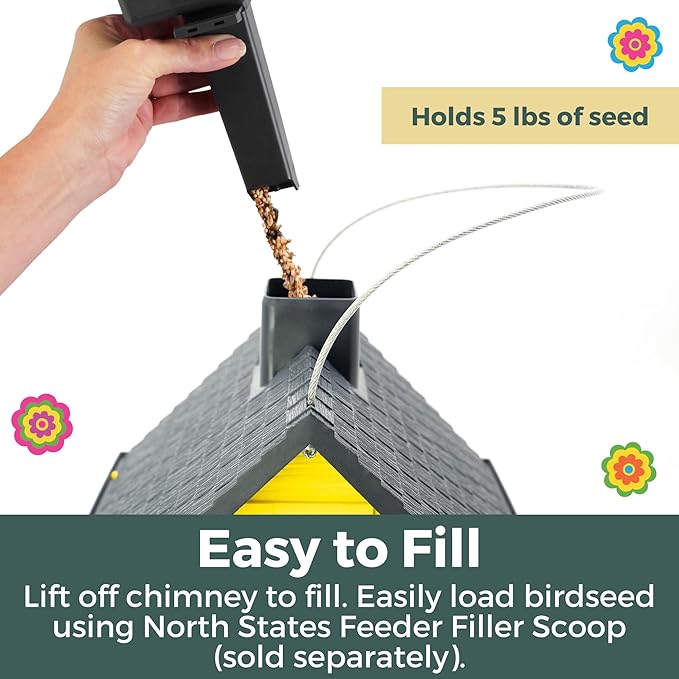 North States Village Collection - Fiesta Yellow Cottage Bird Feeder: Hanging Bird Feeder for Outdoors, Holds 5 Pounds of Seed