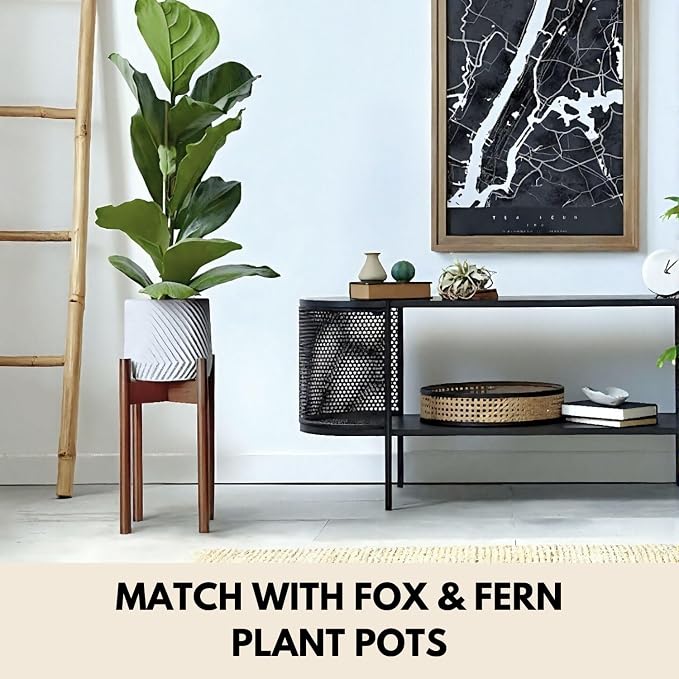 Fox & Fern Adjustable Tall Plant Stand Indoor — 8 to 12 Inch Mid Century Bamboo Plant Stand with Adjustable Width - Plug In Design - Easy to Assemble - Two Heights - For 8, 9, 10, 11 & 12 In Pots