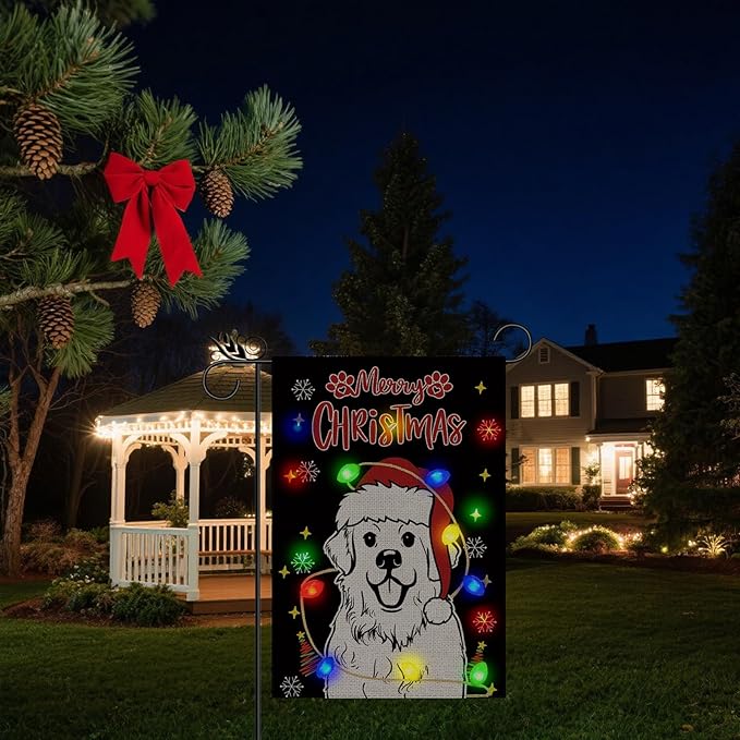 Christmas Dog Garden Flag - Led Great Pyrenees Christmas Decor for Outside, Welcome Garden Flags Double-Sided for Seasonal Winter Farmhouse Yard Lawn Decoration Gifts 12x18 inches