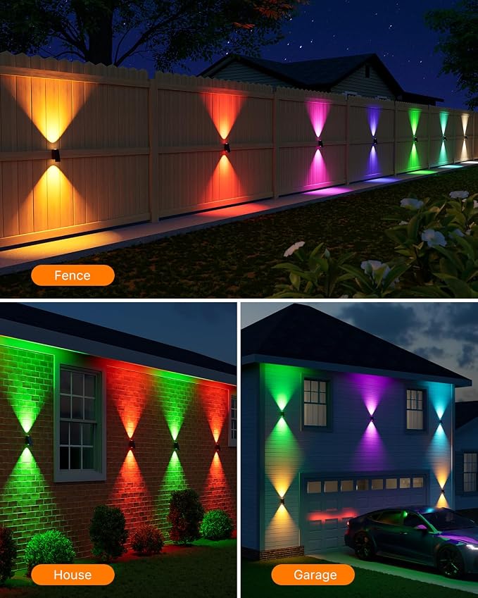 12 Pack Color Changing Solar Powered Fence Lights Outdoor Waterproof Wall Mount LED RGB Ambiance Lamps for Outside Pool Cage, Patio, Deck, House, Garden, Yard Decorative with 8 Colorful Lighting Modes