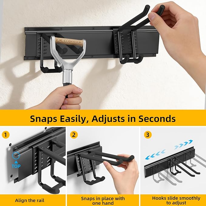 GRENPRO Garage Tool Organizer Wall Mount with 49.5 inches Rails and 6 Double-layer Hooks, Heavy Duty Tool Rack, Garage Storage Rack For Yard Tools