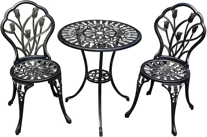 JARDIN DE CENTENNIAL Patio Bistro Set.Rust-Resistant Cast Aluminum Bistro Table Set with Umbrella Hole for Backyard (Tulip Copper)