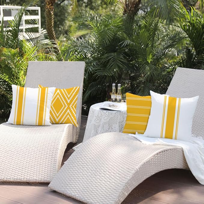 DFXSZ Outdoor Pillow Covers 20x20 Inch Set of 4 Yellow Waterproof Modern Geometry Throw Pillows Outdoor Summer Waterproof Decor for Patio Funiture Garden Polyester Cushion Covers 013J20