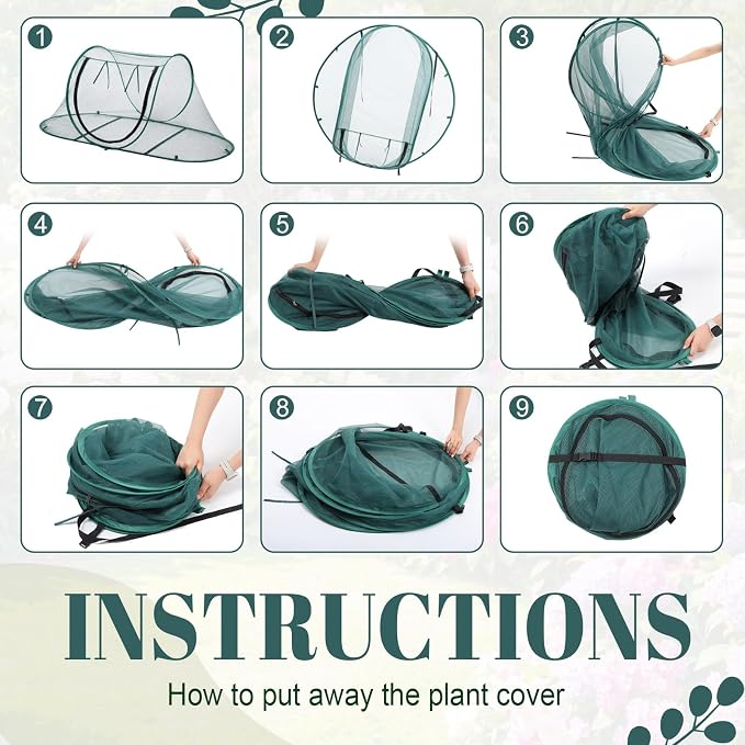 Threehoney 3 Pcs 70" x 24" x 24" Large Pop up Garden Mesh Plant Cover Adjustable Plant Netting Cover Vegetable Mesh Protector Net Cage Guard with 18 Ground Nails for Protecting Vegetables Fruits
