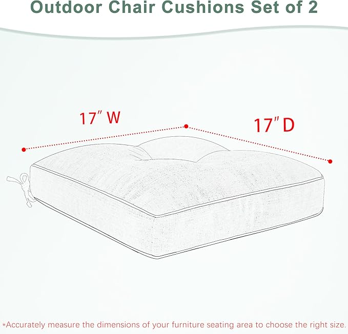 Favoyard Patio Chair Cushions 17 × 17 Inch Water Resistant & 3-Year Color Fastness Outdoor Chairs Cushion for Seat Dining Rocking Wicker Chair Cushion with Tie Straps Tufted Square Pads, Red, 2 Pack