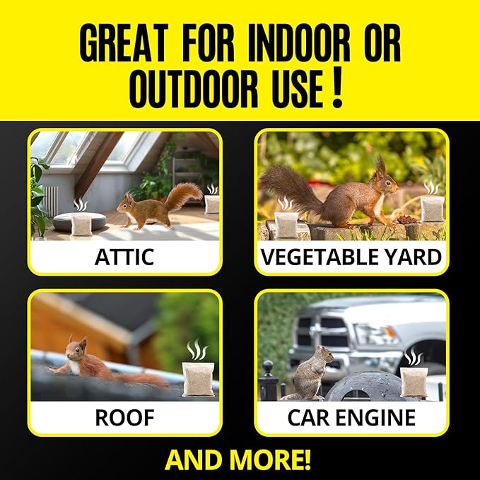 Squirrel Repellent Outdoor 12 Pouches, Chipmunk Repellent Outdoor for Bird Feeders, Natural Squirrel Deterrent Keep Squirrels Out of Garden Yard, Squirrel Repellent for Attic Cars Engines Roof
