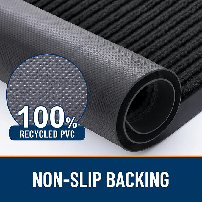 OLANLY Front Door Mat Indoor Outdoor Entrance, 2-Pack 47 x 23 Inch, Waterproof Heavy Duty Doormat, Fade Resistant, Low Profile, Easy Clean Patio Porch Welcome Floor Mats for Entry, Black