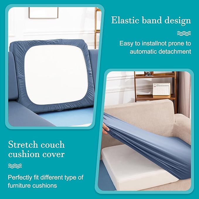 14Pcs Stretch Patio Cushion Covers,Outdoor Couch Covers Replacement,Outdoor Couch & Sofa Slipcovers,for Patio Furniture Cushion Covers,Washable Reusable Furniture Protector (Gray Blue,Cover Only)