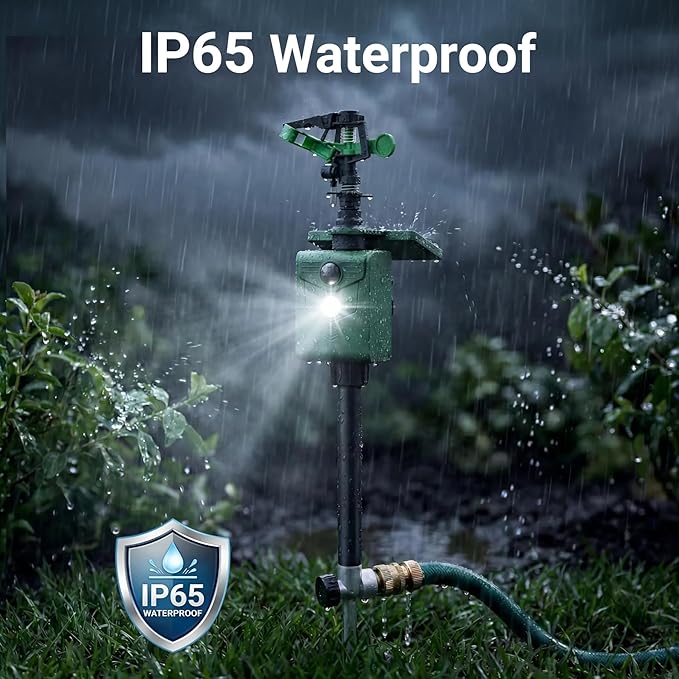 Motion Activated Animal Repeller with Water Sprinkler, Deer Repellent Devices Solar Powered, IP65 Waterproof Cat Repellent Outdoor with Flashing Light, Deter Deer Foxes Skunks Raccoons from Garden
