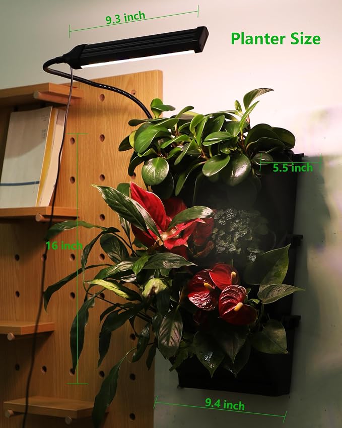 Wall Planters for Indoor Plants with Grow Light & Self Watering System, 6-Pot Vertical Garden for Herbs, Vegetables, Flowers, Succulents, Includes Screws & Expansion Pipes