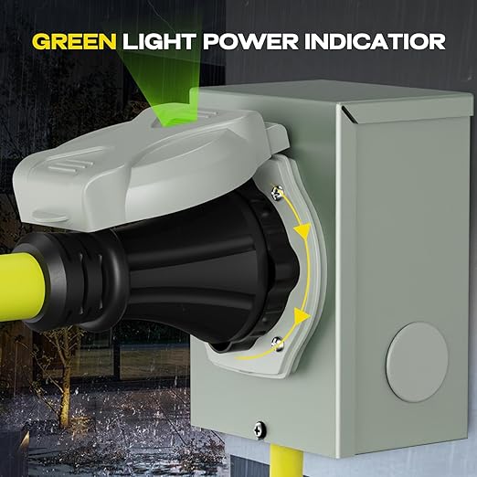 Rophor 50 Amp Generator Power Inlet Box, NEMA SS2-50P for 3 Prong Generator Cord, 125/250 Volt, 12500 Watts, Weatherproof, Outdoor Use, ETL Listed