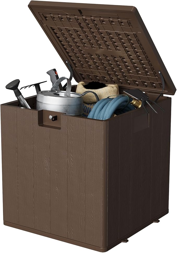 80 Gallon Outdoor Storage Box – Lockable Waterproof Resin Deck Box for Patio & Garden (UV Resistant, Holds Cushions, Tools, Pool Equipment) - Brown