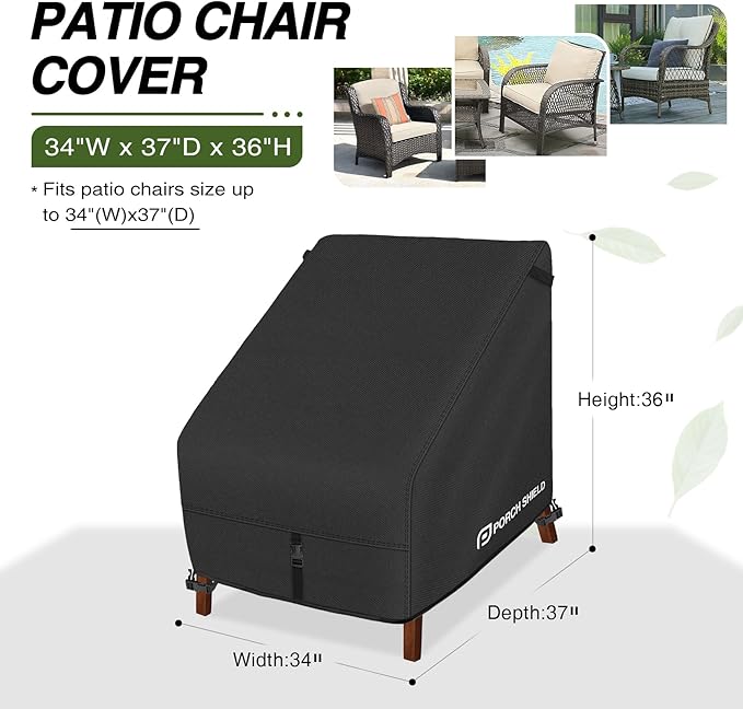 Porch Shield Patio Chair Covers - Waterproof Outdoor Lounge Deep Seat Adirondack Chair Cover - 34W x 37D x 36H inch, Black