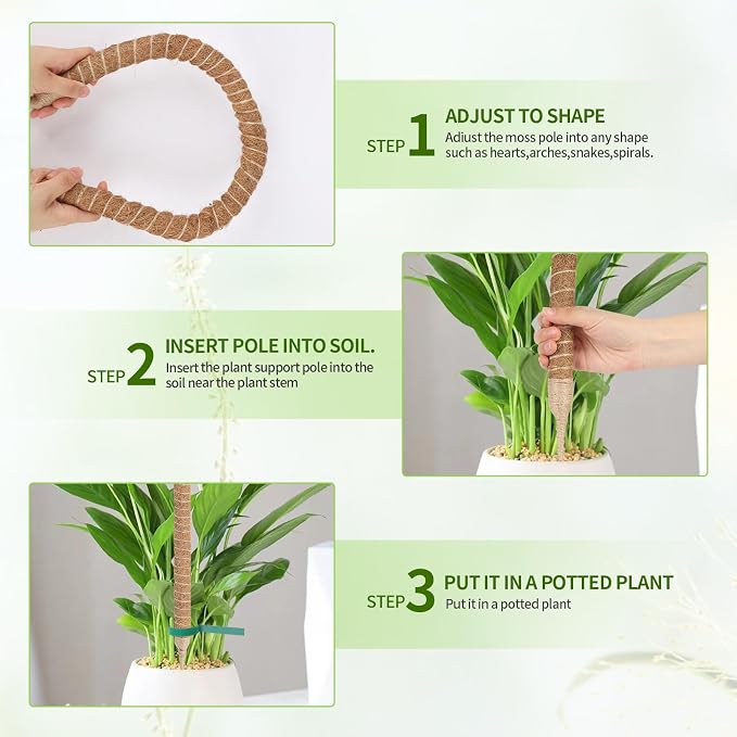 3 Pack Moss Pole,30 Inch Bendable Moss Pole for Plants Monstera, Moss Poles for Climbing Plants Indoor, Coir Plant Pole Sticks Support Stakes for Potted Plant, Pothos, Philodendron